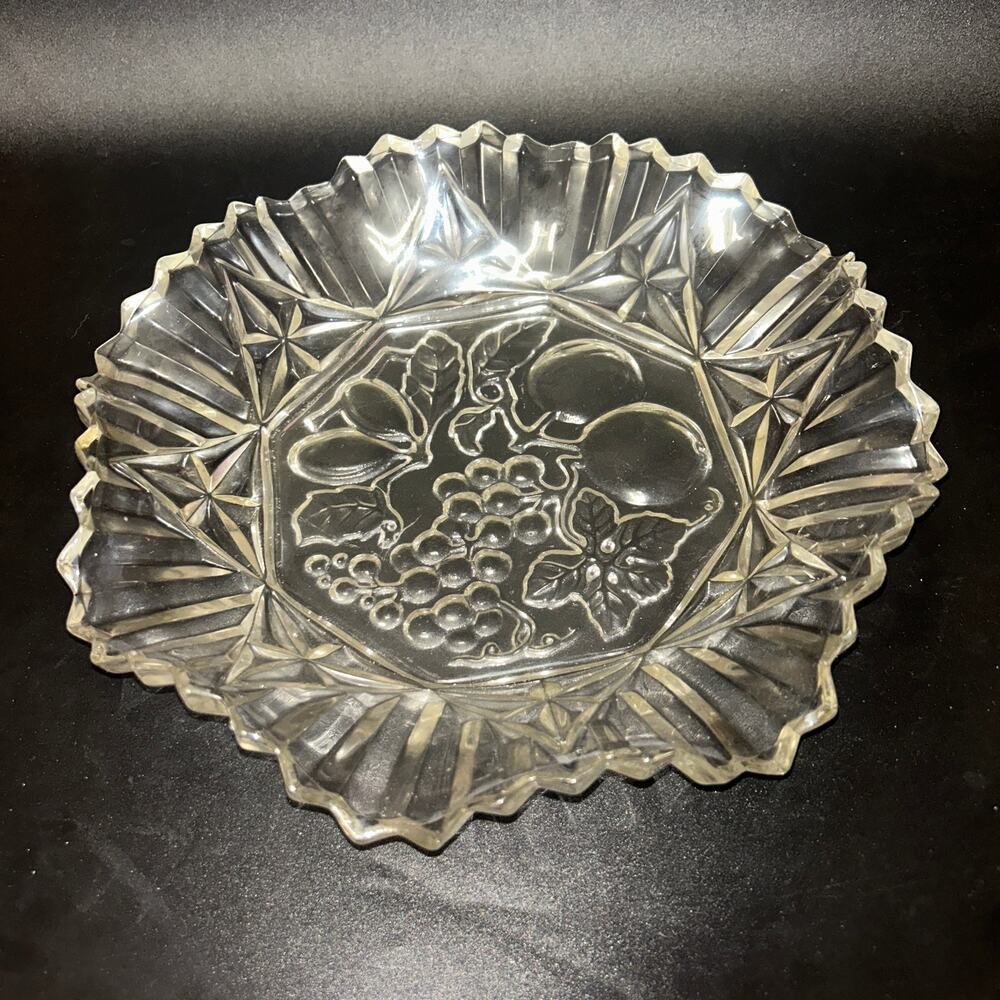 Vintage Federal Glass Pioneer Pattern Serving Bowl Clear Fruit Pressed Glass 11”